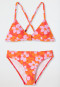 Bustier bikini tricot gerecycled SPF40+ bloemen rood - Aqua Teen Girls