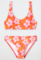 Bustier bikini gerecycled tricot SPF40+ gevoerd bloemen rood - Aqua Teen Girls