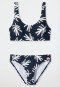 Bustier per bikini in maglia riciclata, con SPF40+, rivestimento, motivo con foglie di palma, blu scuro - Diver Dreams