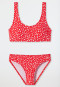 Bustier per bikini realizzato in tessuto a maglia riciclato con SPF40+, rivestimento e motivo a pois, rosso - Diver Dreams