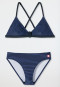 Bikini con top brassière in tessuto riciclato SPF40+ a righe, blu scuro - Diver Dreams