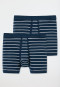 Boxer briefs with fine rib double pack with fly-front dark blue striped - Original Classics
