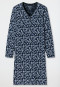 Nachthemd lange mouwen biologisch katoen knoopsluiting bloemenprint nachtblauw - Comfort Nightwear