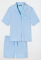 Pajamas short cotton woven satin button placket piping light blue - selected! premium inspiration