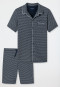 Pyjama kurz Feininterlock Paspeln gemustert dunkelblau - Fine Interlock