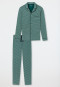 Pyjama long avec passepoil fin interlock à motifs vert foncé - Fine Interlock