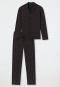 Pyjama lang interlock knoopsluiting geruit antraciet - Fine Interlock