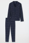 Pyjama long en interlock à carreaux bleu nuit - Fine Interlock