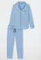Lange geweven satijnen pyjama met knoopsluiting en dessin lichtblauw - selected! premium inspiration