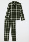 Pajamas long woven fabric organic cotton button placket check dark green - Warming Nightwear