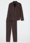Pyjama lang geweven stof biologisch katoen knoopsluiting gestreept antraciet - selected! premium