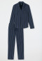 Pyjama lang geweven stof biologisch katoen knoopsluiting, gestreept nachtblauw - selected! premium
