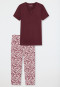 Schlafanzug 3/4-lang Interlock V-Ausschnitt Knopfleiste pflaume - Feminine Floral Comfort Fit