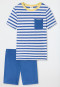Pajamas short bamboo organic cotton stripes chest pocket aqua - Natural Love