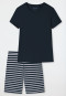 Pyjama kort biologisch katoen donkerblauw - Essential Stripes