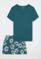Schlafanzug kurz Interlock Blumen grün - Modern Nightwear