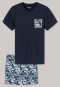 Pyjama court jersey encolure en V bleu nuit motif - City Wanderer