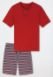 Short Red Button Placket Pyjamas - Casual Nightwear
