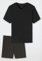 Pigiama corto in modal con scollo a V e motivo a righe, color antracite - Long Life Soft