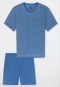 Schlafanzug kurz Modal V-Ausschnitt Streifen atlantikblau - Long Life Soft