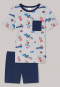 Pyjama court Organic cotton avec singes et voitures de course gris chiné/bleu foncé - Boys World