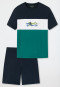 Pigiama corto in cotone biologico a righe larghe, onde, verde scuro - Ocean Flow