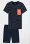 Pyjama court en coton bio, bleu foncé avec poche poitrine - Summer Camp
