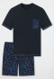 Pajamas short organic cotton chest pocket fish dark blue - Aquatic Flow