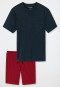 Pyjama kort biologisch katoen borstzak visgraatpatroon donkerblauw - Fashion Nightwear