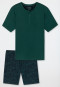 Pajamas short organic cotton button placket leaves dark green - Fashion Nightwear
