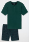 Pyjama kort biologisch katoen knoopsluiting bladeren donkergroen - Fashion Nightwear