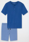 Pyjama kort biologisch katoen knoopsluiting visgraatpatroon aqua - Fashion Nightwear