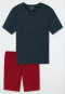 Pyjama kort biologisch katoen knoopsluiting visgraatpatroon donkerblauw - Fashion Nightwear