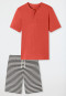 Pyjama short Organic Cotton knoopsluiting strepen grapefruit - Casual Nightwear