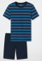Pyjama kort biokatoen strepen blauw - Nachtkleding