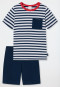 Pigiama corto, cotone biologico, taschino sul petto, a righe, blu scuro - Boys World