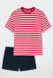 Pajamas short organic cotton stripes heart red - Aquatic Flow