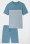 Pigiama corto in cotone organico a righe tasca sul petto blu-grigio - 95/5 Nightwear