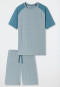 Korte pyjama Organic Cotton strepen golf blauw-grijs - 95/5 Nightwear