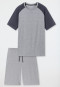 Pyjama court en coton biologique rayures vague charbon - 95/5 Nightwear