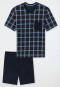 Pyjama short Organic Cotton V-hals borstzak nachtblauw geruit - Comfort Nightwear