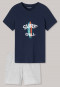 Schlafanzug kurz Organic Cotton V-Ausschnitt dunkelblau - Beach Life