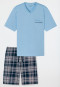 Pajamas short organic cotton V-neck check dark blue - Comfort Fit