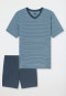 Schlafanzug kurz Ringel V-Ausschnitt jeansblau - Long Life Soft