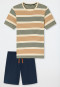 Schlafanzug kurz geringelt braun - Casual Nightwear