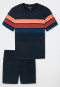 Schlafanzug kurz Rundhals Blockringel dunkelblau/papaya - Fashion Nightwear