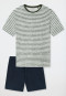 Schlafanzug kurz Rundhals Ringel gedruckt khaki/dunkelblau - Fashion Nightwear