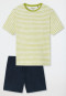 Pyjama court encolure ronde rayures imprimé citron vert/bleu foncé - Fashion Nightwear