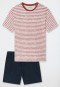 Short pajamas crew neck stripes printed terracotta / dark blue - Fashion Nightwear