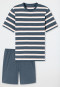 Schlafanzug kurz Streifen jeansblau - Casual Nightwear